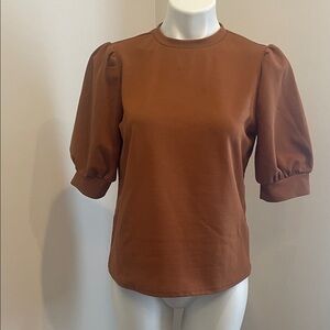 SHEIN Rust Brown Puff Sleeve Crewneck Top
